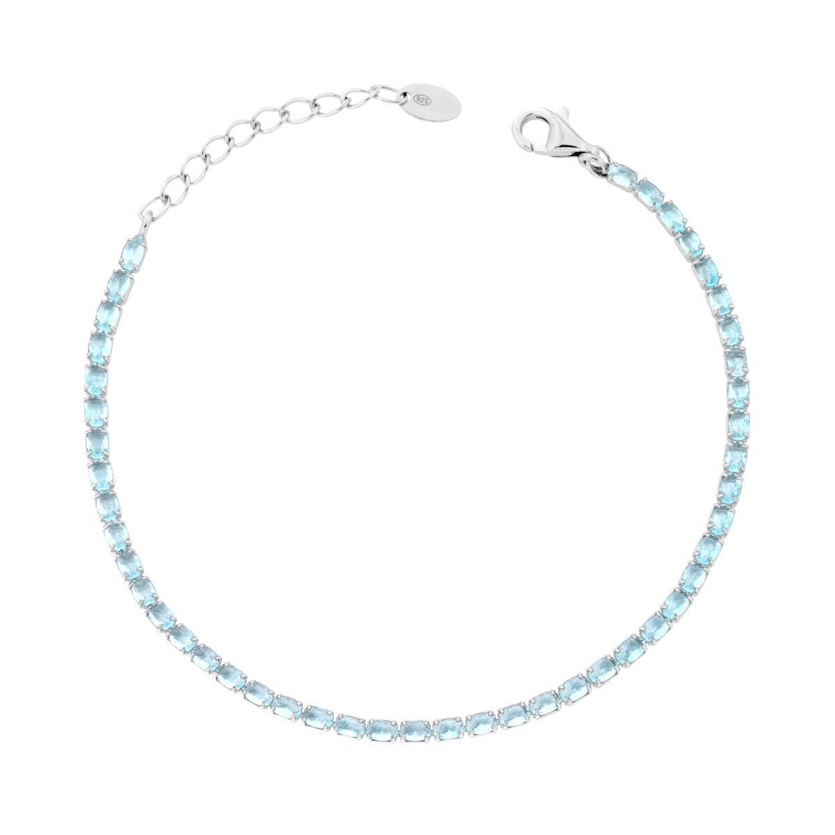 Bracciale Tennis con Cubic Zirconia Ovali Acquamarina in ARGENTO 925 Galvanica Rodio<BR>