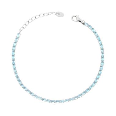 Bracciale Tennis con Cubic Zirconia Ovali Acquamarina in ARGENTO 925 Galvanica Rodio