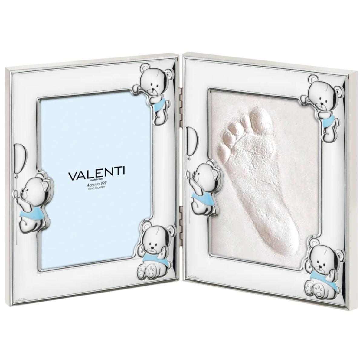 Portafoto pieghevole 9x13 cm cm 3 orsetti impronte celeste Valenti
