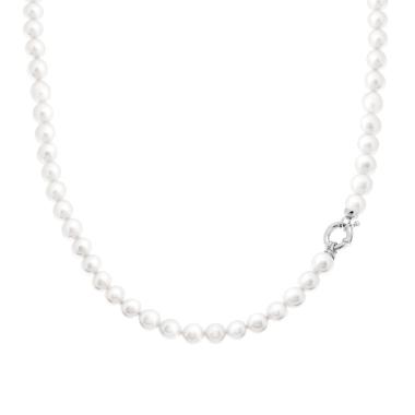 Collana Perla mm 6 in ARGENTO 925 Galvanica Rodio<BR>