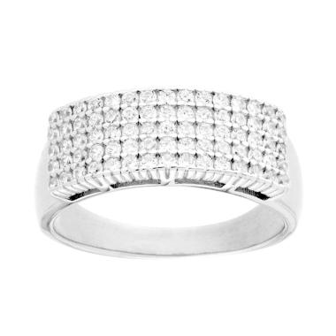 Anello Fascia Veretta con Cubic Zirconia Bianchi in ARGENTO 925 Galvanica Rodio<BR>