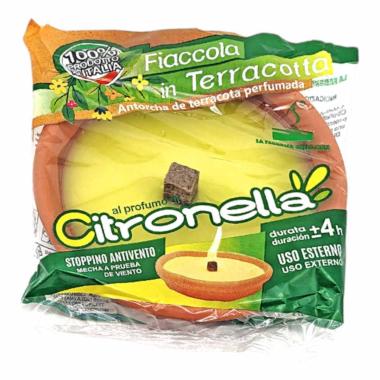 Fiaccola padella romana piccola in terracotta alla citronella d.11x h.2,5 cm Made in Italy