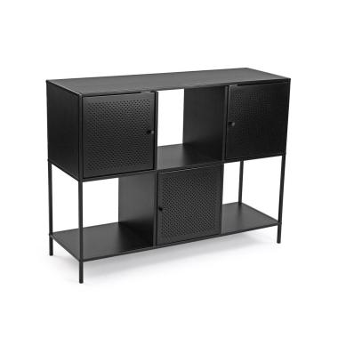 Mobile basso in metallo 3 ante e ripiani nero