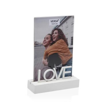 Cornice portafoto a giorno con base in legno Love 10x15 cm