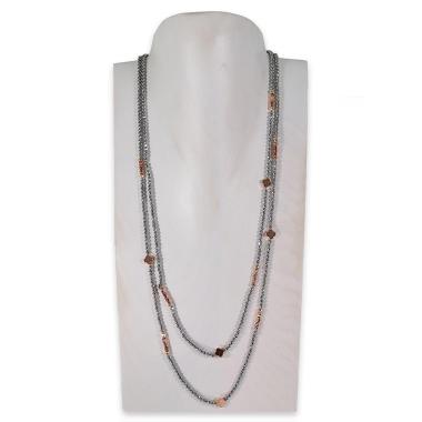 Collana montata in ematite silver con elementi in ematite rose' fantasia quadrifoglio