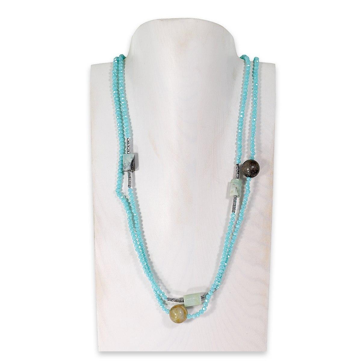 Collana montata in cristallo e amazzonite