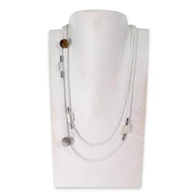 Collana montata in cristallo, agata botswana e cristallo di rocca