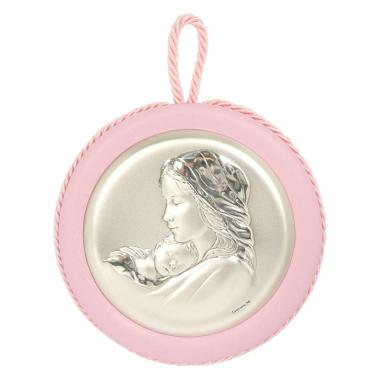 Medaglione culla Madonna con bambino rosa Valenti