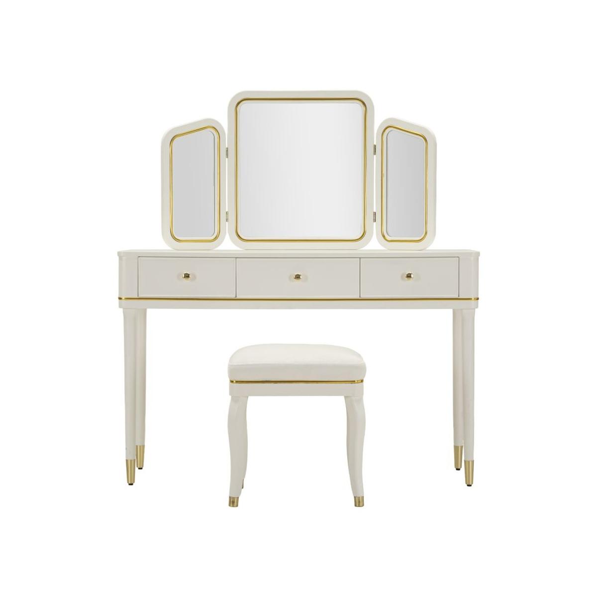 Toletta camille con specchio e sgabello bianca cm 120x37x79-104x2,5x56-44x34x48