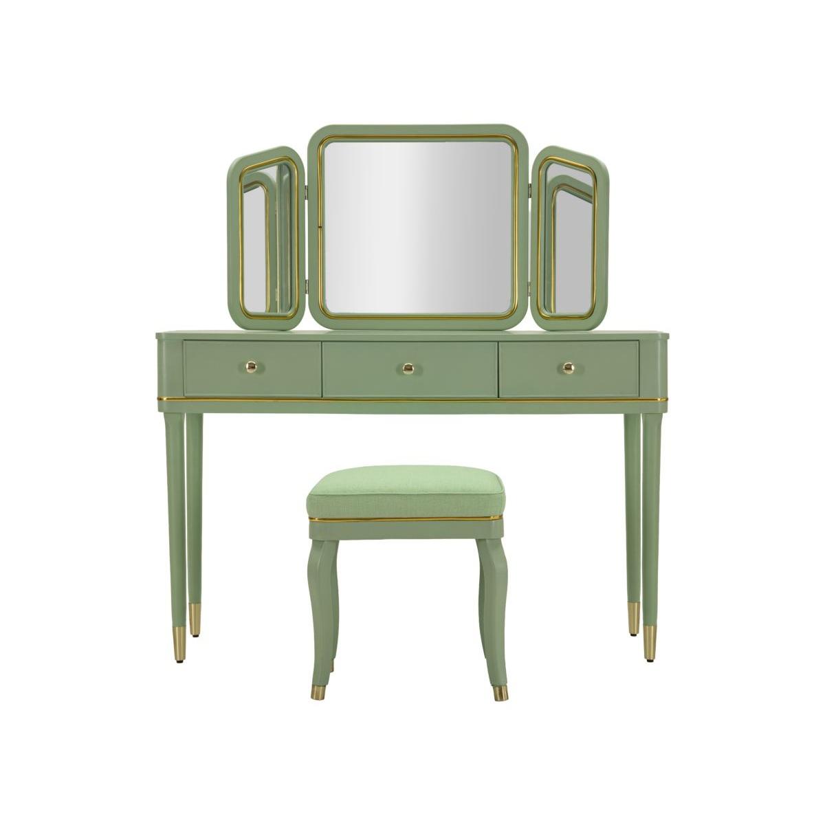 Toletta camille con specchio e sgabello verde cm 120x37x79-104x2,5x56-44x34x48