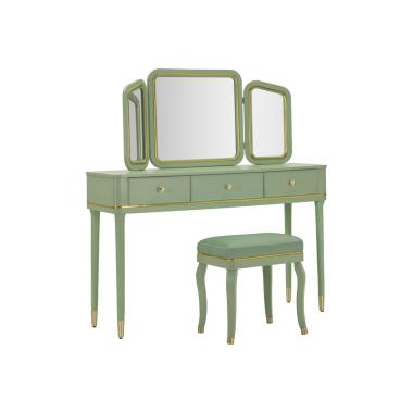 Toletta camille con specchio e sgabello verde cm 120x37x79-104x2,5x56-44x34x48