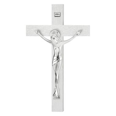 Cristo crocifisso scultura in argento con croce bianca h.47 cm Valenti