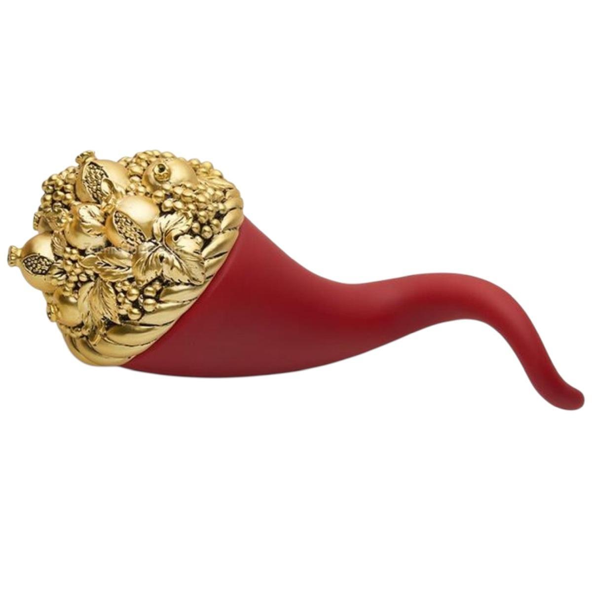 Cornucopia con melograni rosso opaco e oro 20 cm Valenti