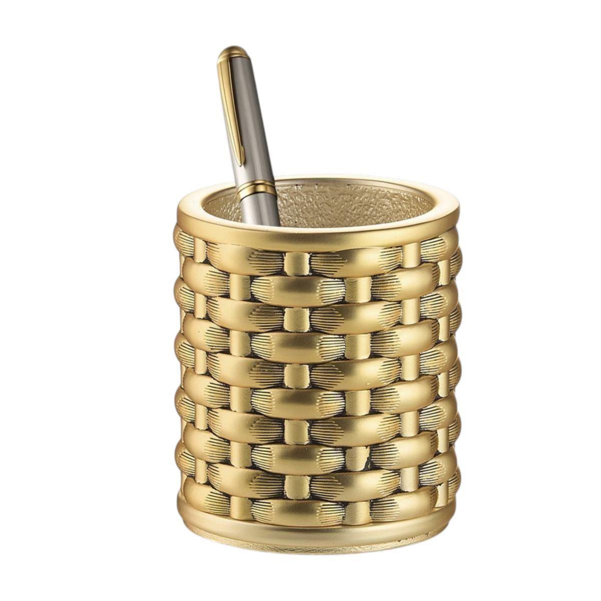 Bicchiere portapenne in resina oro vimini h.10 cm Valenti