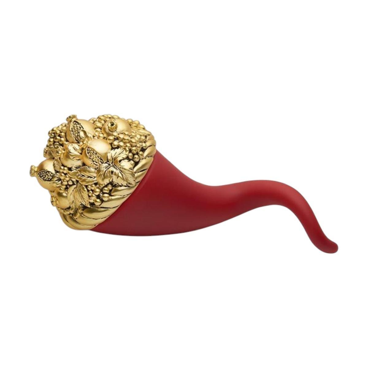 Cornucopia con melograni rosso opaco e oro 15 cm Valenti