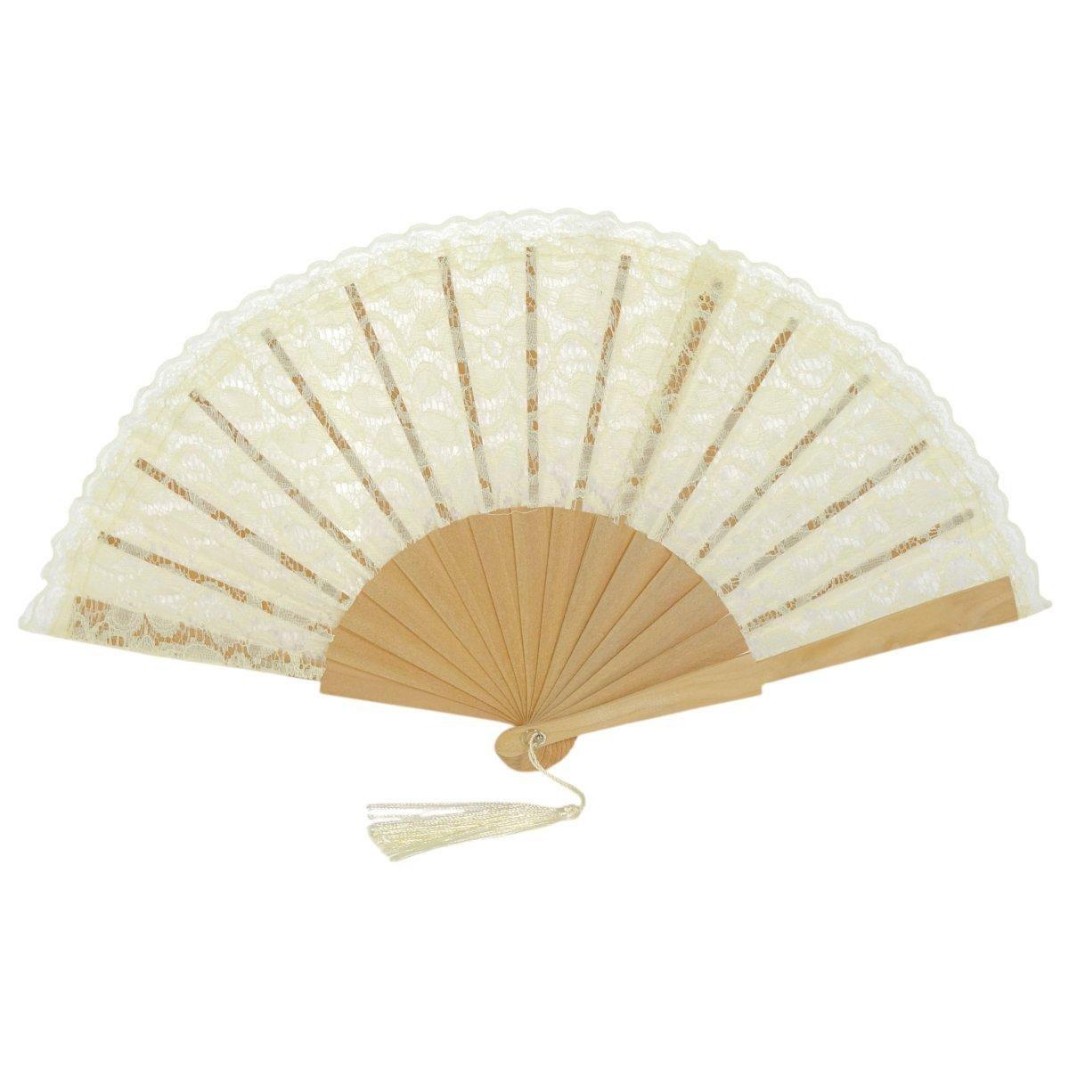 Ventaglio in pizzo floreale beige e nappina decorativa d.43 cm