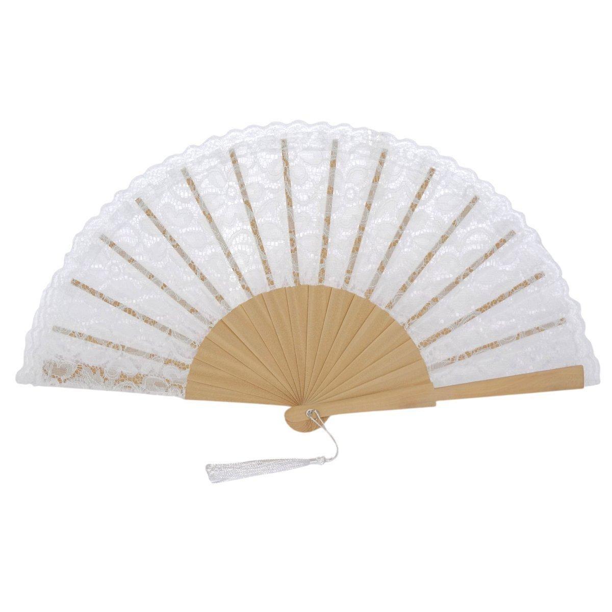 Ventaglio in pizzo floreale bianco e nappina decorativa d.43 cm