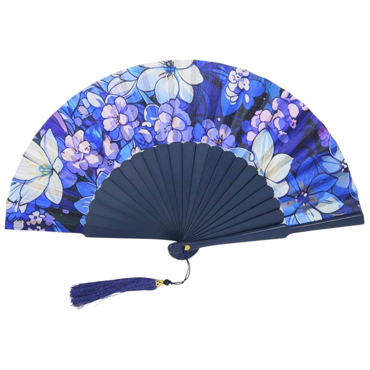 Ventaglio con stampa floreale e nappina decorativa d.34 cm