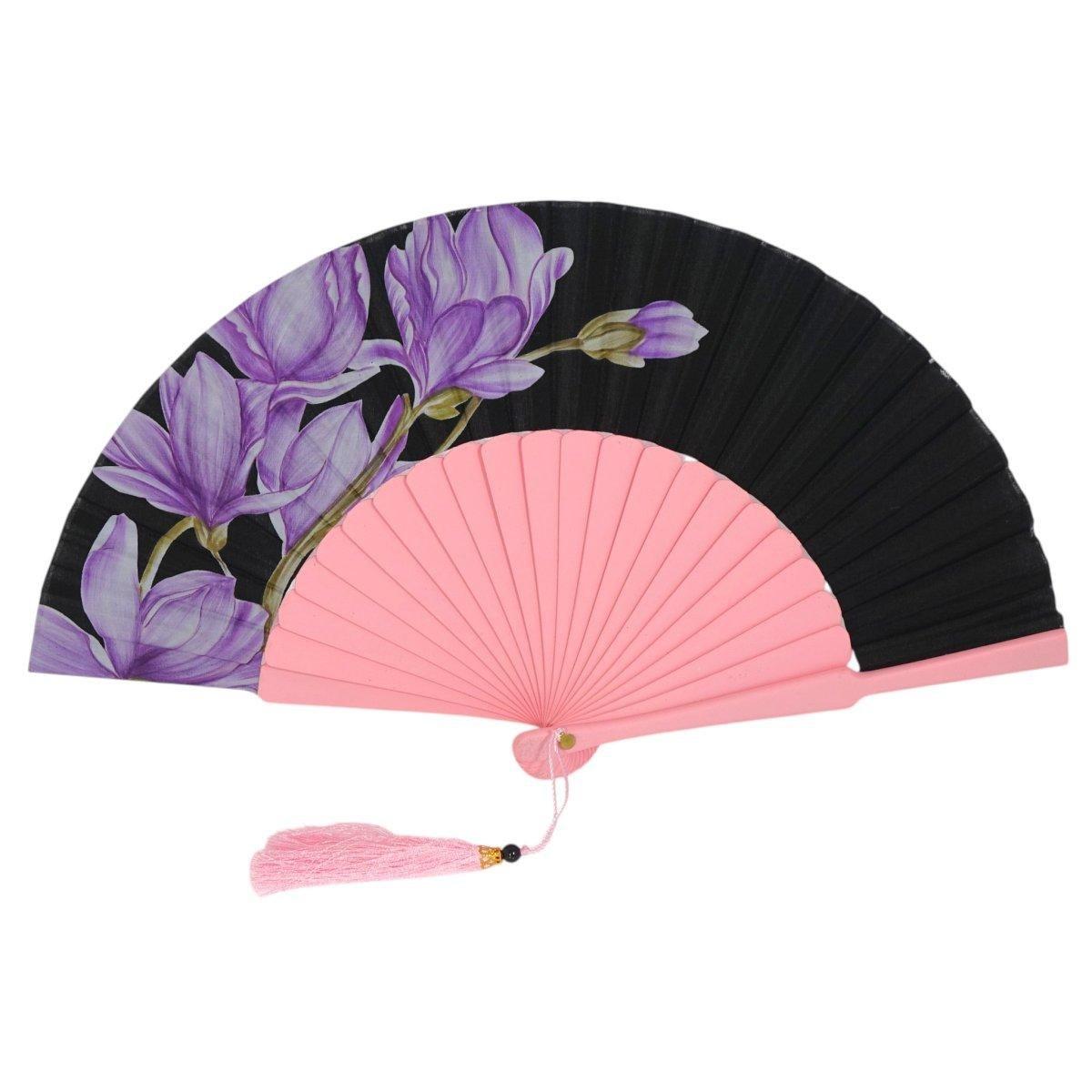 Ventaglio con stampa floreale e nappina decorativa d.37 cm