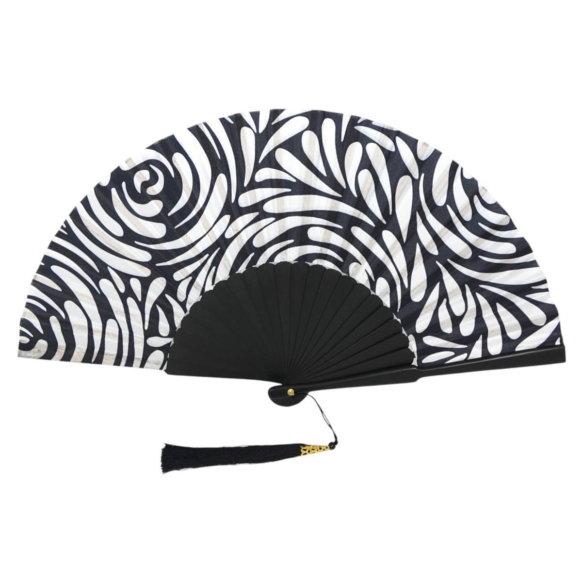 Ventaglio con stampa floreale astratta e nappina decorativa d.34 cm