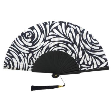Ventaglio con stampa floreale astratta e nappina decorativa d.34 cm
