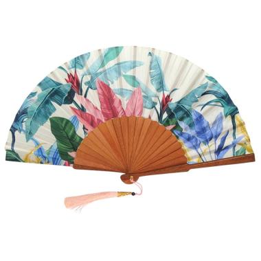 Ventaglio con stampa botanica e nappina decorativa d.43 cm