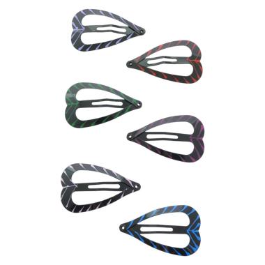 Fermaglio clic clac per capelli 4 cm cuore nero con righe colorate