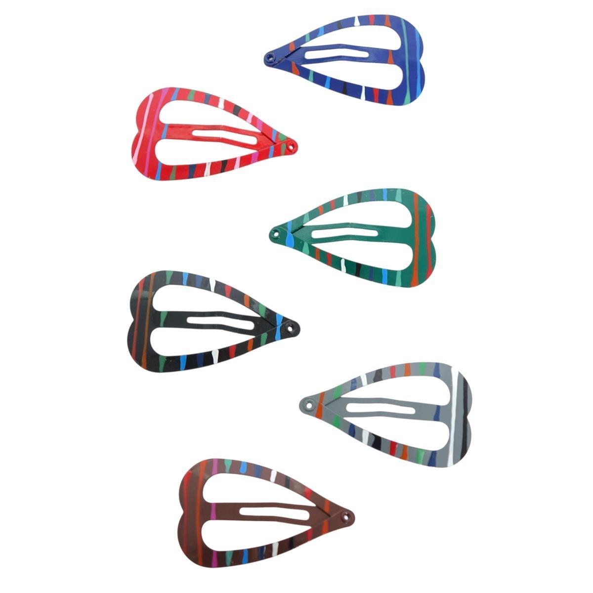 Fermaglio clic clac per capelli in metallo 5 cm cuore con righe colorate