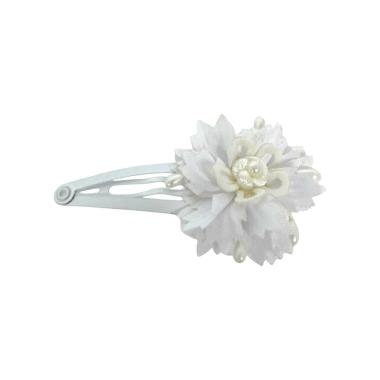 Clic clac per capelli in metallo 5 cm fiore bianco in raso