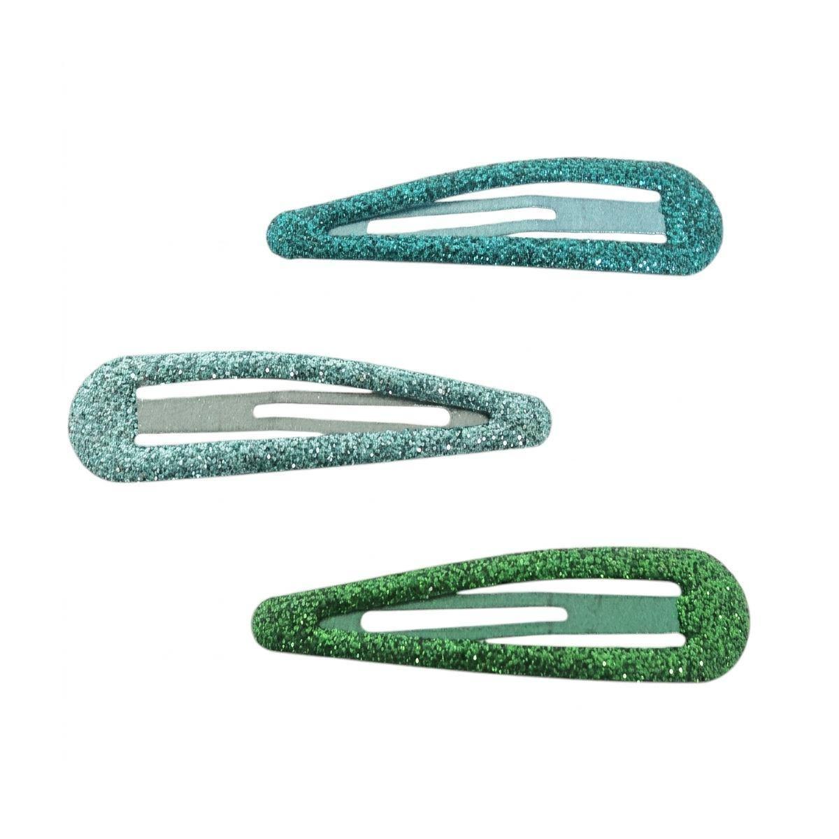 Fermaglio clic clac per capelli 6 cm con glitter toni del verde