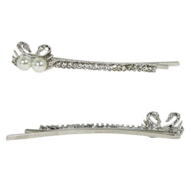 Forcina per capelli in metallo filo strass con cigni e perle