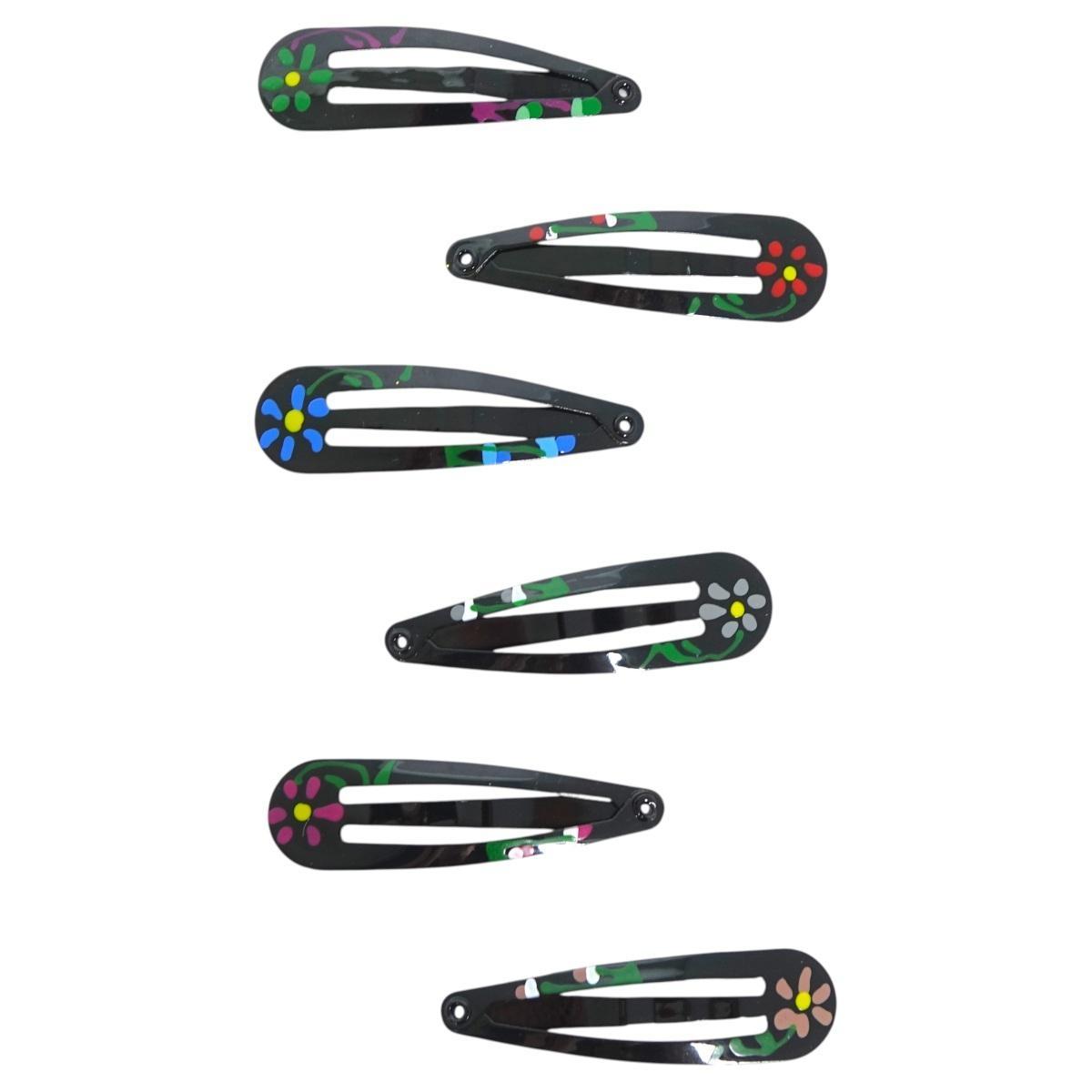Fermaglio clic clac per capelli in metallo 4 cm nero con fiori