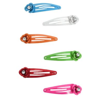 Fermaglio clic clac per capelli in metallo 5 cm rosa con strass