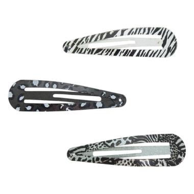 Fermaglio clic clac per capelli in metallo 6 cm animalier toni del grigio