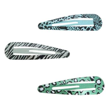 Fermaglio clic clac per capelli in metallo 6 cm animalier toni del blu e del verde