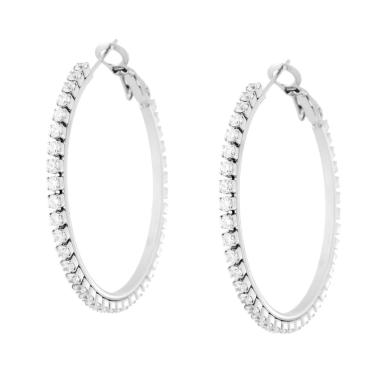 Orecchini Cerchio mm 40 con Crystal Bianchi in ACCIAIO<BR>