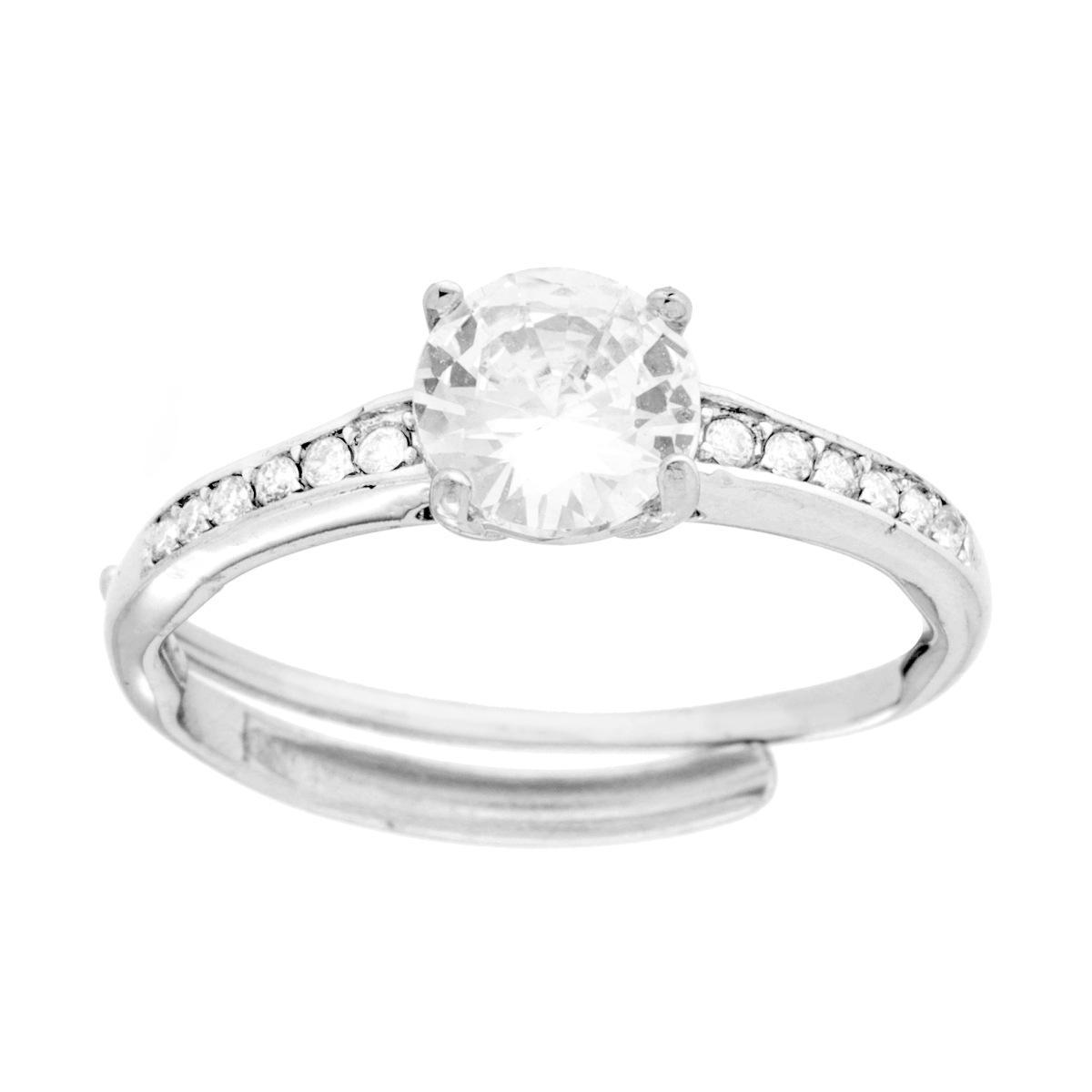 Anello Solitario con Crystal Bianchi in ACCIAIO<BR>