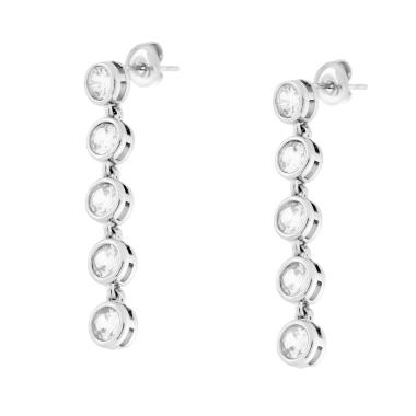 Orecchini Lunghi con Crystal Bianchi pendenti in ACCIAIO<BR>