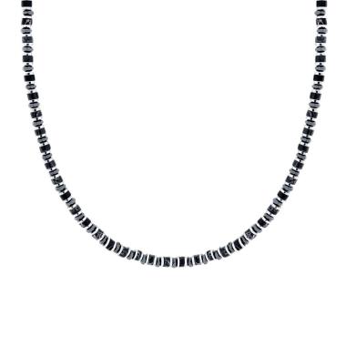 Collana Catena con Anelli e Cilindretti Pietre Nero Onice in ACCIAIO