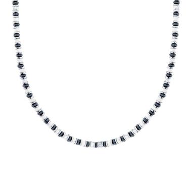 Collana Catena con Anelli e Cilindretti Pietre Bianco Howlite in ACCIAIO