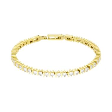 Bracciale Tennis Griffe con Barrette cm 17+1 con Crystal mm 3 Bianco in ACCIAIO colore Oro<BR>