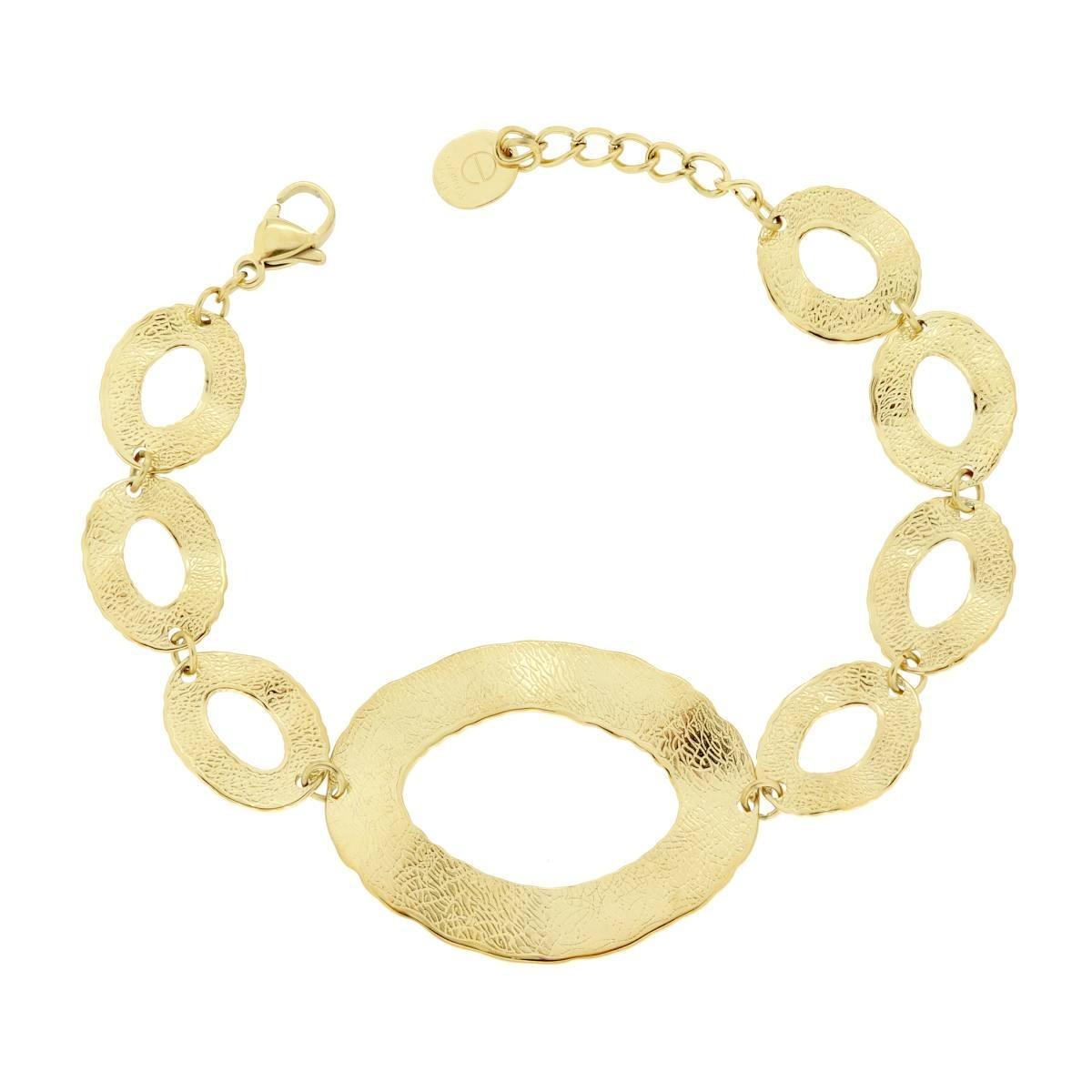 Bracciale Catena con Piastre Ovali Irregolari Diamantate in ACCIAIO color Oro<BR>