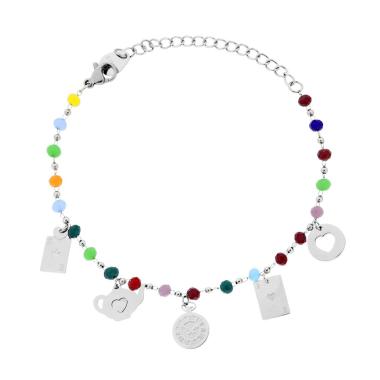 Bracciale Catena con Crystal Multicolor e Charms Tempo Libero plain pendenti in ACCIAIO <BR>