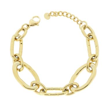Bracciale Catena Forzatina con Ovali Martellati in ACCIAIO colore Oro