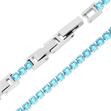Bracciale Tennis Griffe cm 16.5+4 con Crystal mm 3 Acquamarina regolabile in ACCIAIO<BR>