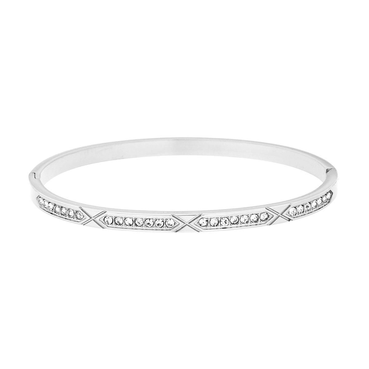 Bracciale Rigido modello Schiava con Crystal Bianchi in ACCIAIO<BR>