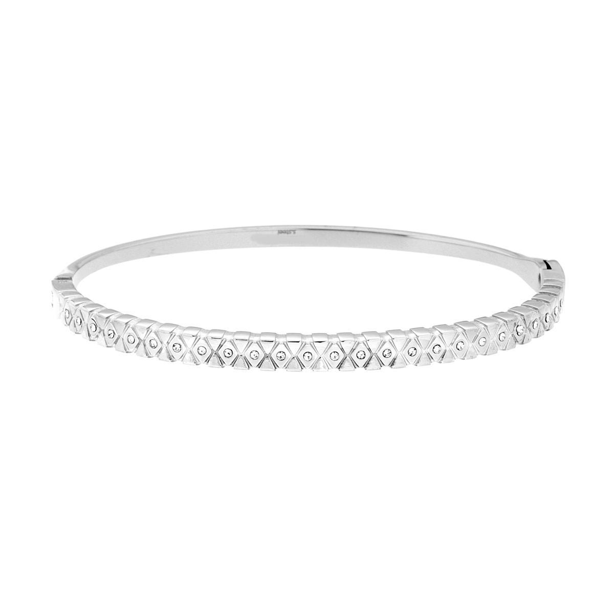 Bracciale Rigido modello Schiava con Rombi e Crystal Bianchi in ACCIAIO<BR>