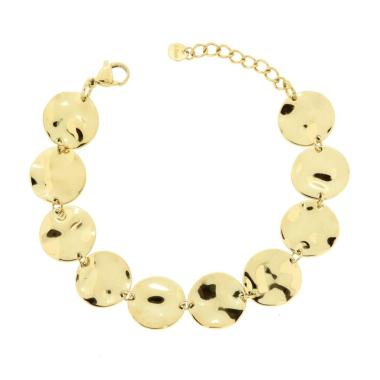 Bracciale Piastre Tonde Ondulate in ACCIAIO colore Oro<BR>