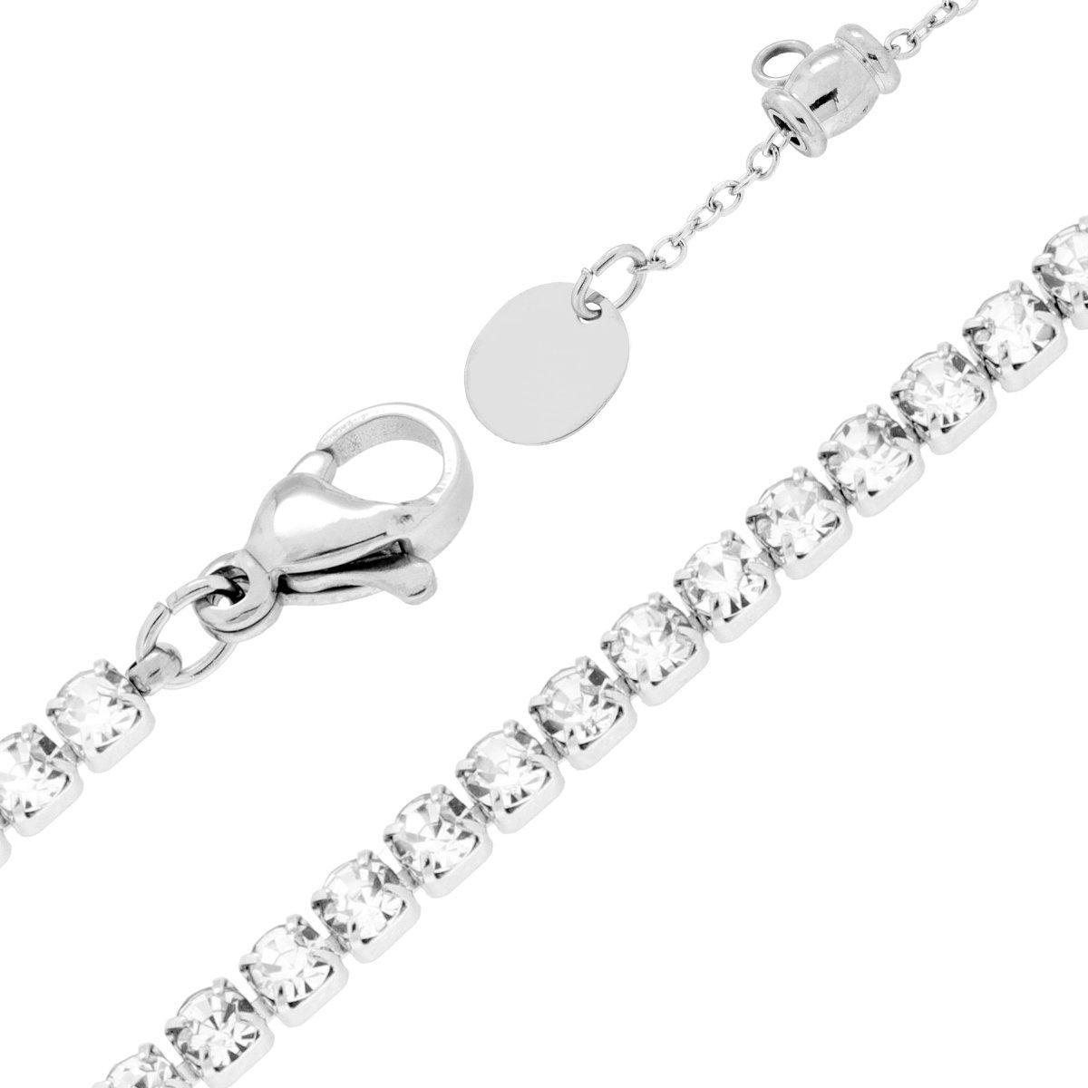 Collana Tennis Griffe cm 32+10 con Crystal mm 3 Bianchi regolabile in ACCIAIO<BR>