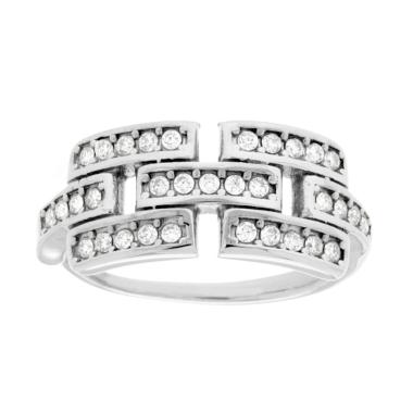 Anello Fascia Catena con Crystal Bianchi in ACCIAIO